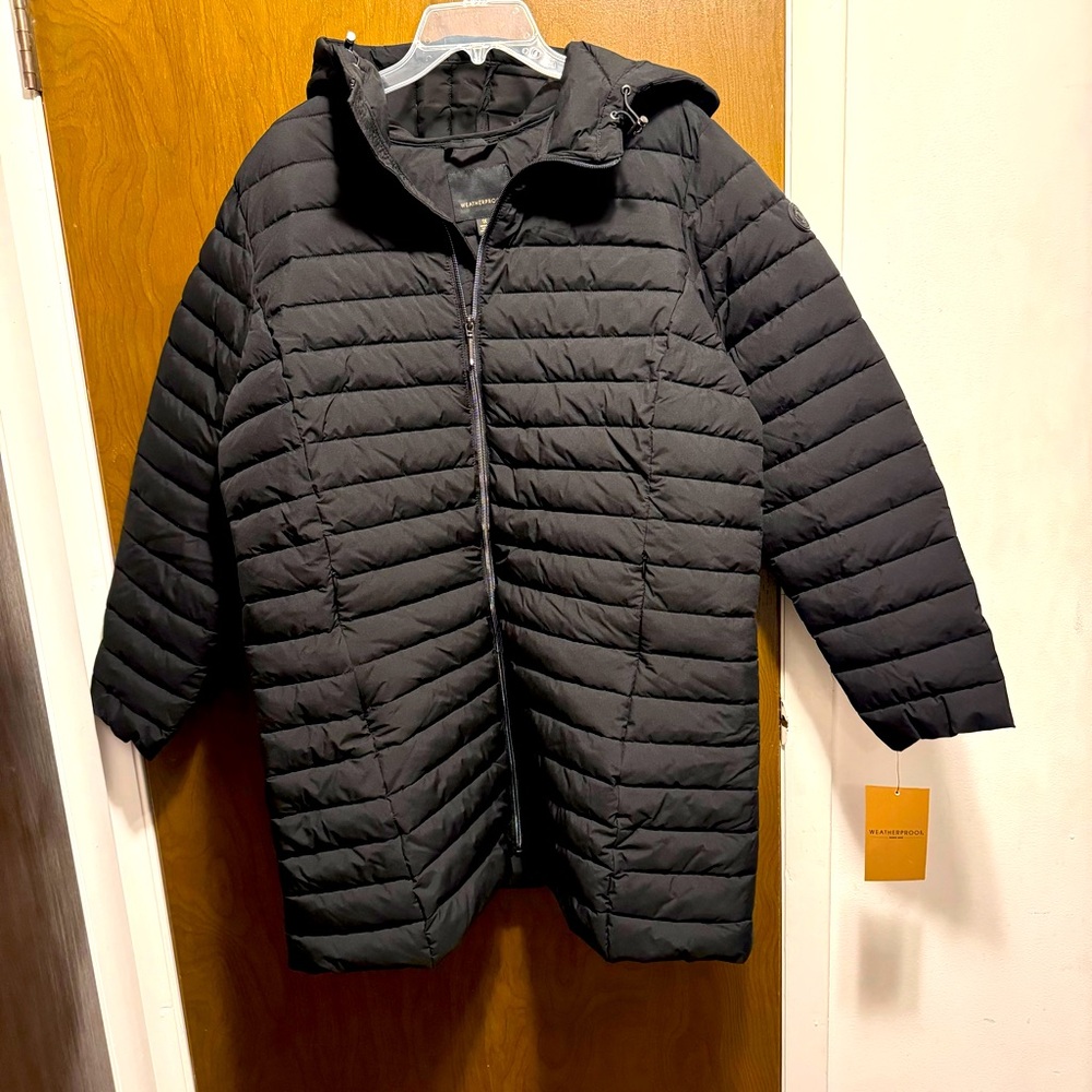 NWT Weatherproof black puffer jacket hood full zip women’s 1X